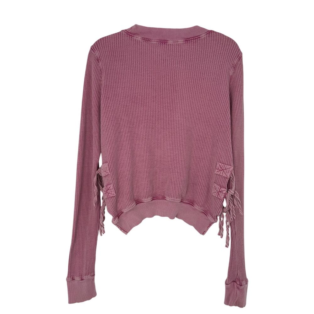 Free People FP One Interlaken Thermal Top Pink Cropped Lace-Up Sides Boho L - Picture 4 of 10